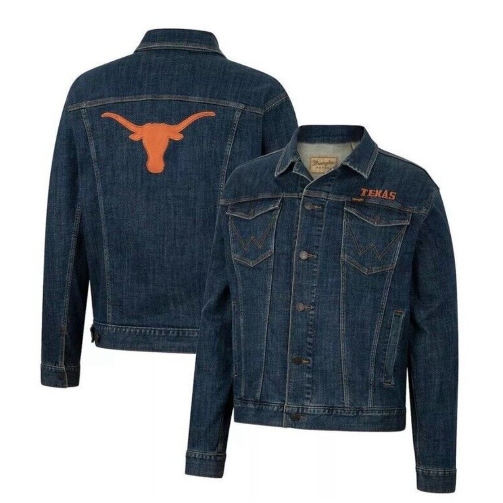 Texas Longhorn Wrangler Mens' Retro Denim Jean Jacket Size Large NEW